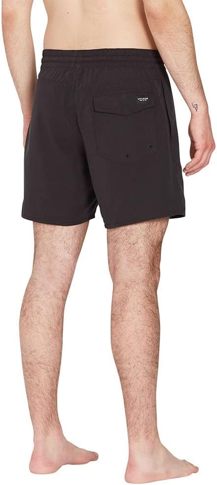 Volcom Men's 16" Elastic Waist Swim Trunks- Stretchable, UPF 50+, Quick Dry Swim Bottoms Black Lido
