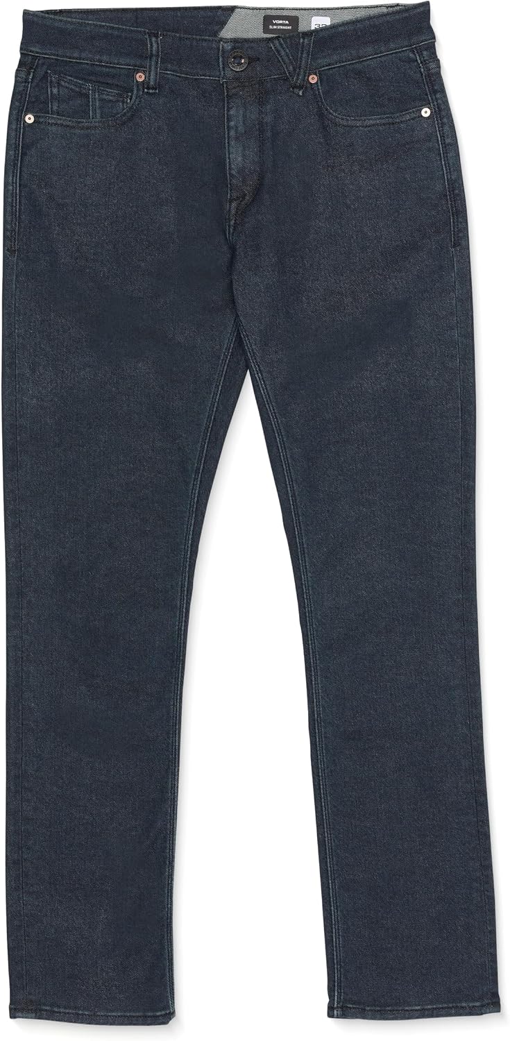 Volcom Men's Vorta Slim Fit Jeans – Classic Straight Leg Denim Pants with 15" Leg Opening Melindigo