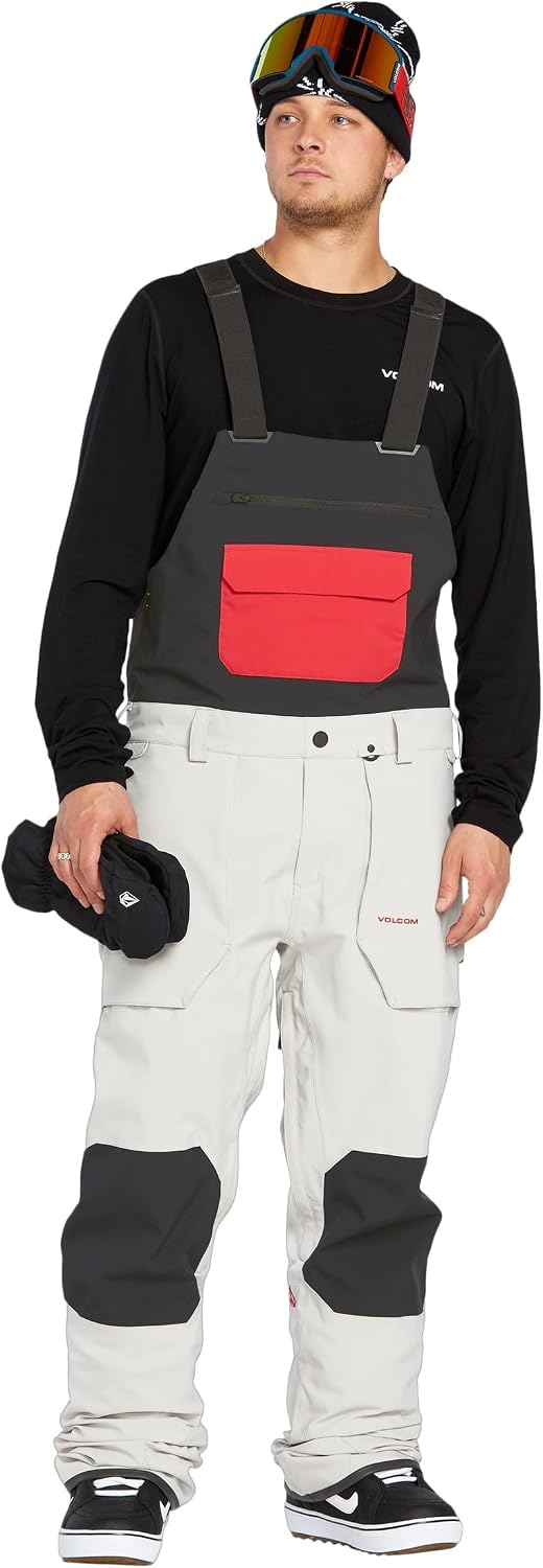 Volcom Men's Roan Bib Overall Snowboard Pant – 15k Waterproof 2-layer Repreve® Fibers Stone Grey