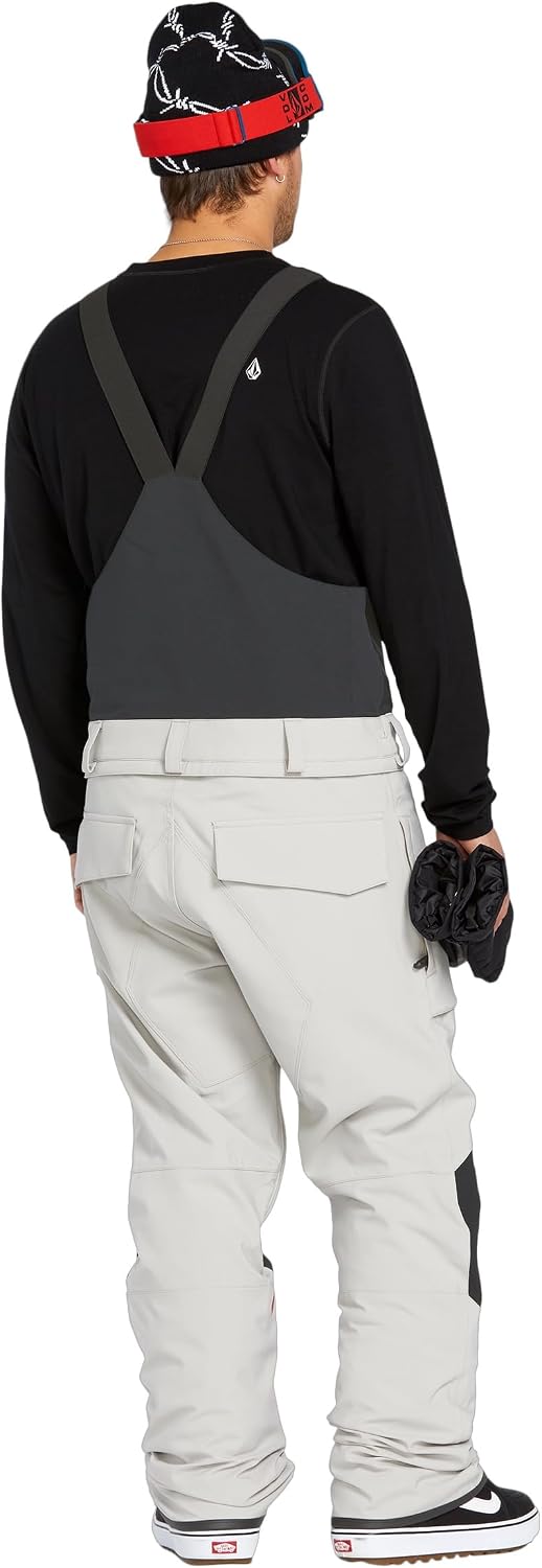Volcom Men's Roan Bib Overall Snowboard Pant – 15k Waterproof 2-layer Repreve® Fibers Stone Grey