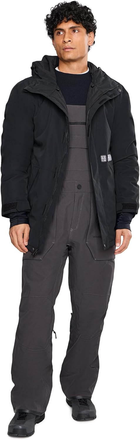 Volcom Men's Roan Bib Overall Snowboard Pant – 15k Waterproof 2-layer Repreve® Fibers Dark Grey