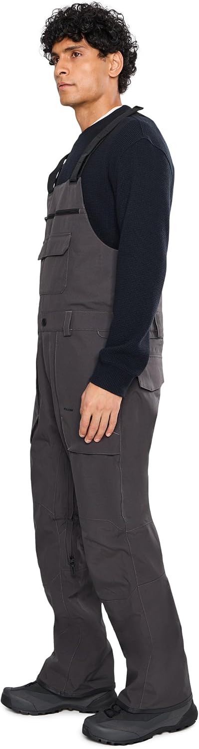 Volcom Men's Roan Bib Overall Snowboard Pant – 15k Waterproof 2-layer Repreve® Fibers Dark Grey