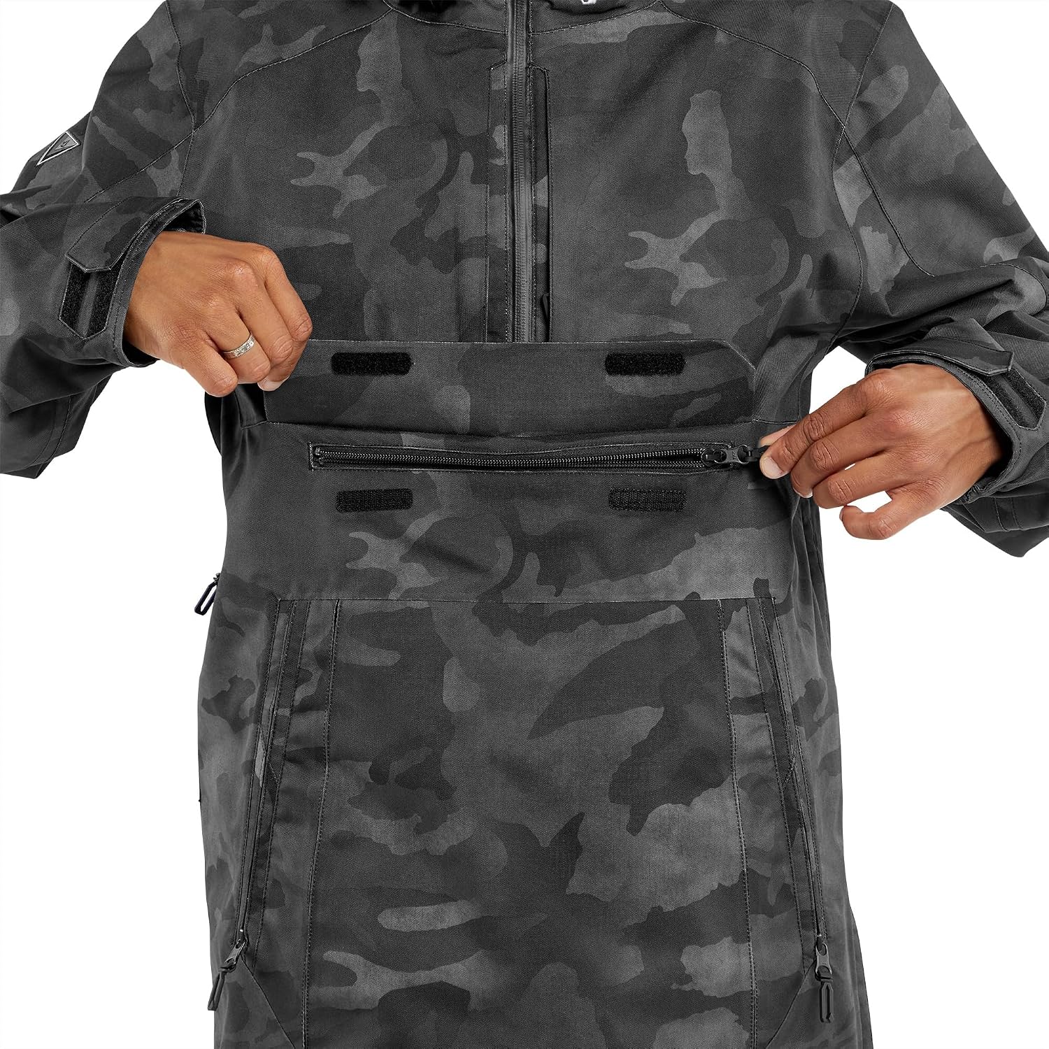 Volcom Men's Brighton Pullover Anarok Hooded Snowboard Jacket Black Camo