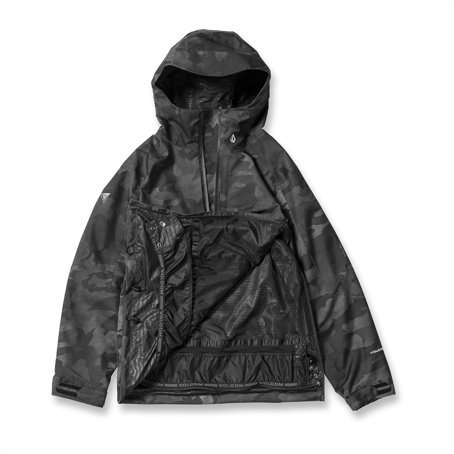 Volcom Men's Brighton Pullover Anarok Hooded Snowboard Jacket Black Camo