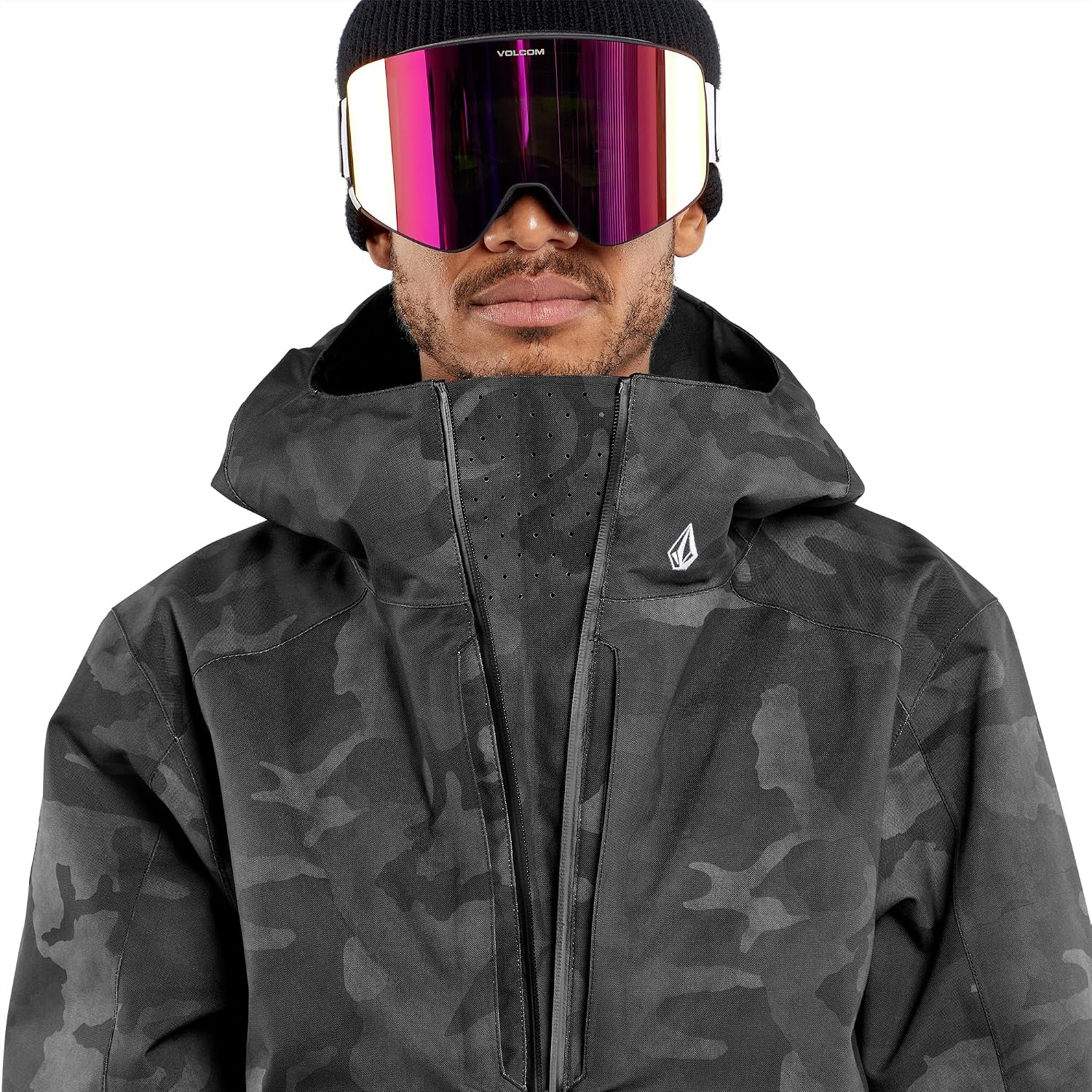 Volcom Men's Brighton Pullover Anarok Hooded Snowboard Jacket Black Camo