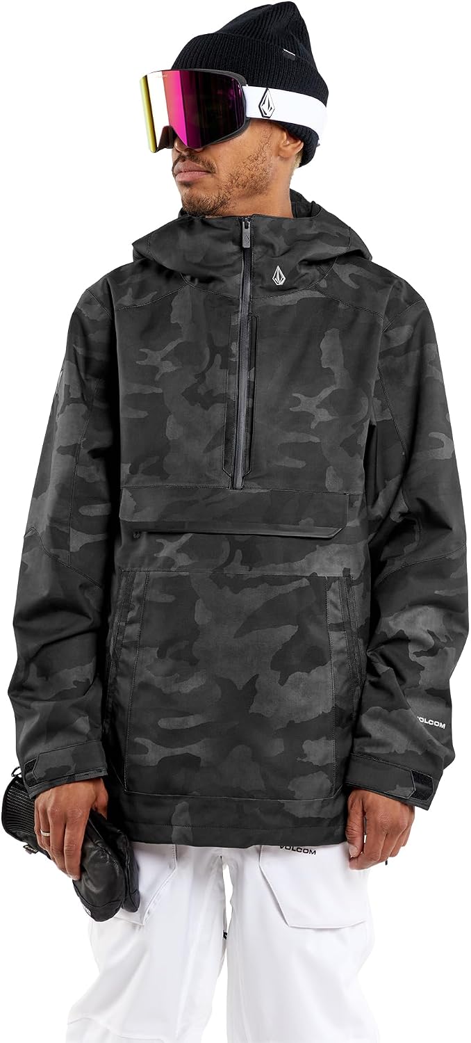 Volcom Men's Brighton Pullover Anarok Hooded Snowboard Jacket Black Camo