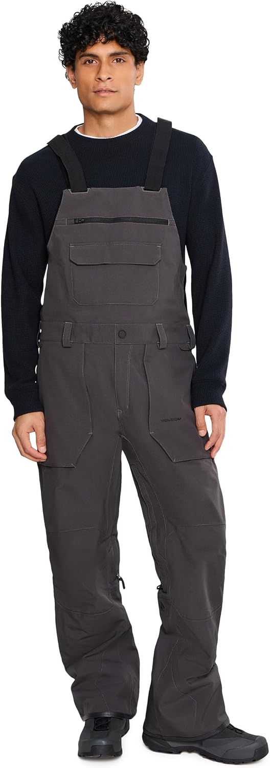 Volcom Men's Roan Bib Overall Snowboard Pant – 15k Waterproof 2-layer Repreve® Fibers Dark Grey