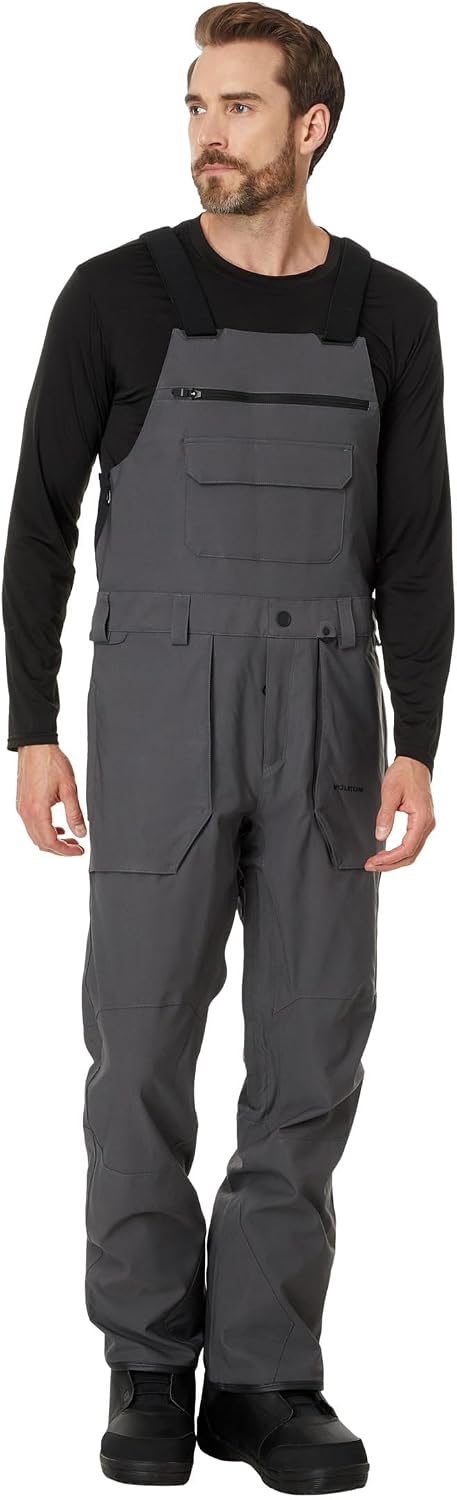 Volcom Men's Roan Bib Overall Snowboard Pant – 15k Waterproof 2-layer Repreve® Fibers Charcoal