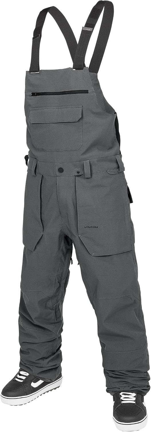 Volcom Men's Roan Bib Overall Snowboard Pant – 15k Waterproof 2-layer Repreve® Fibers Charcoal