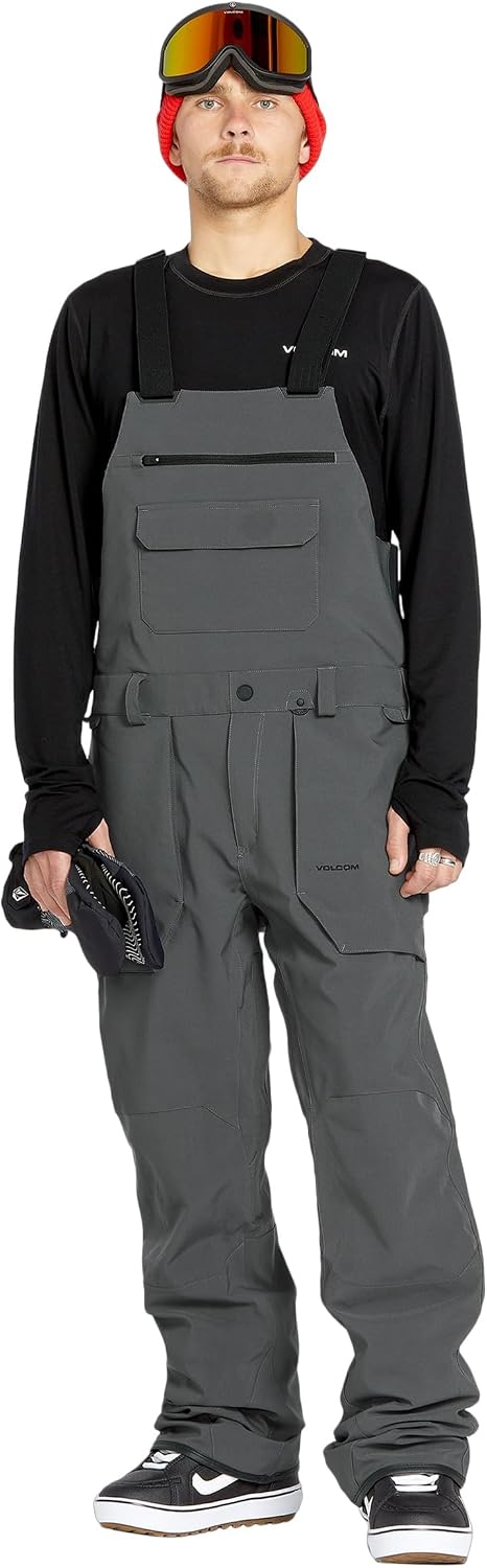Volcom Men's Roan Bib Overall Snowboard Pant – 15k Waterproof 2-layer Repreve® Fibers Charcoal