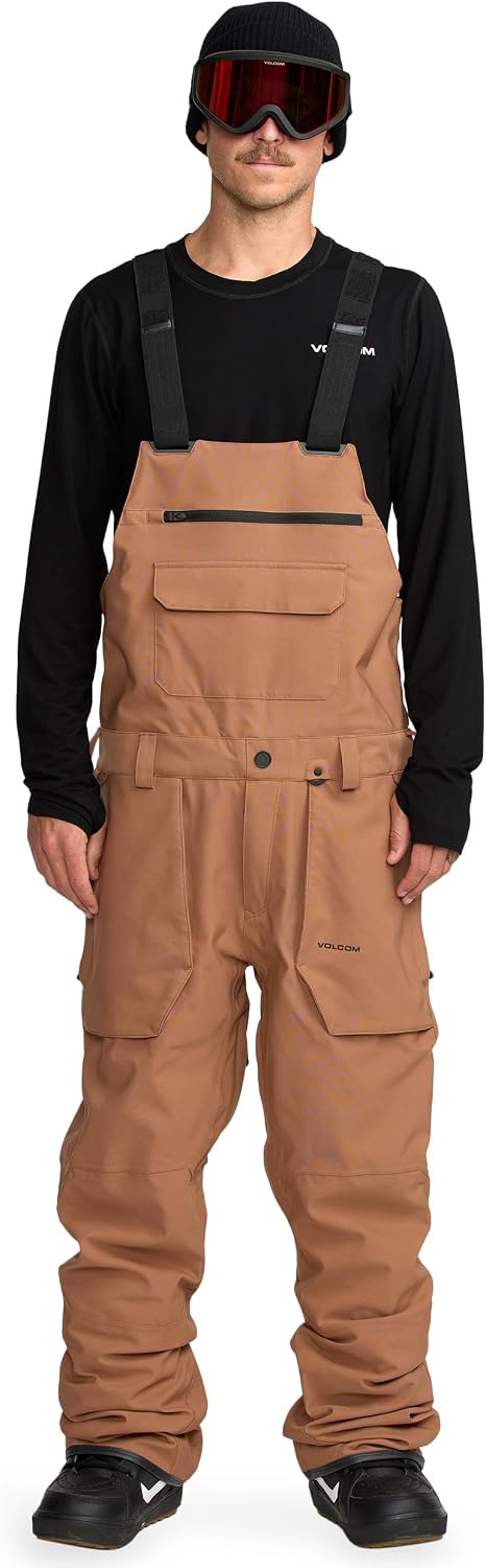 Volcom Men's Roan Bib Overall Snowboard Pant – 15k Waterproof 2-layer Repreve® Fibers Terra Brown