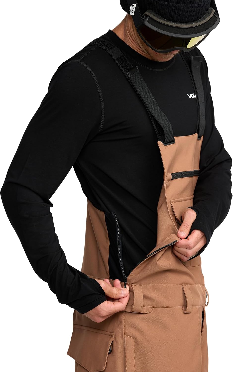 Volcom Men's Roan Bib Overall Snowboard Pant – 15k Waterproof 2-layer Repreve® Fibers Terra Brown