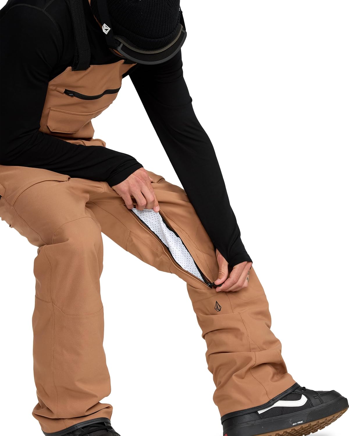 Volcom Men's Roan Bib Overall Snowboard Pant – 15k Waterproof 2-layer Repreve® Fibers Terra Brown