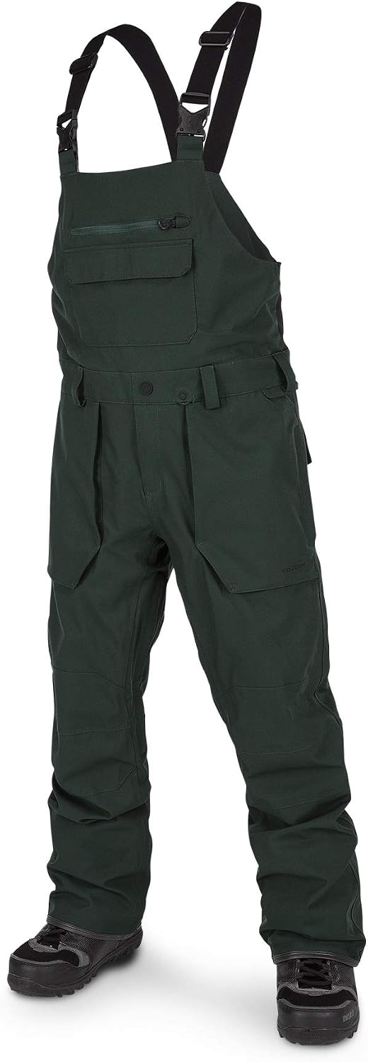 Volcom Men's Roan Bib Overall Snowboard Pant – 15k Waterproof 2-layer Repreve® Fibers Dark Green