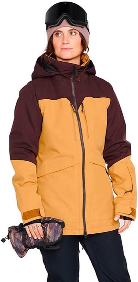 Volcom womens Shelter 3d Stretch Insulated Snowboard Ski Winter Hooded Jacket Caramel S3
