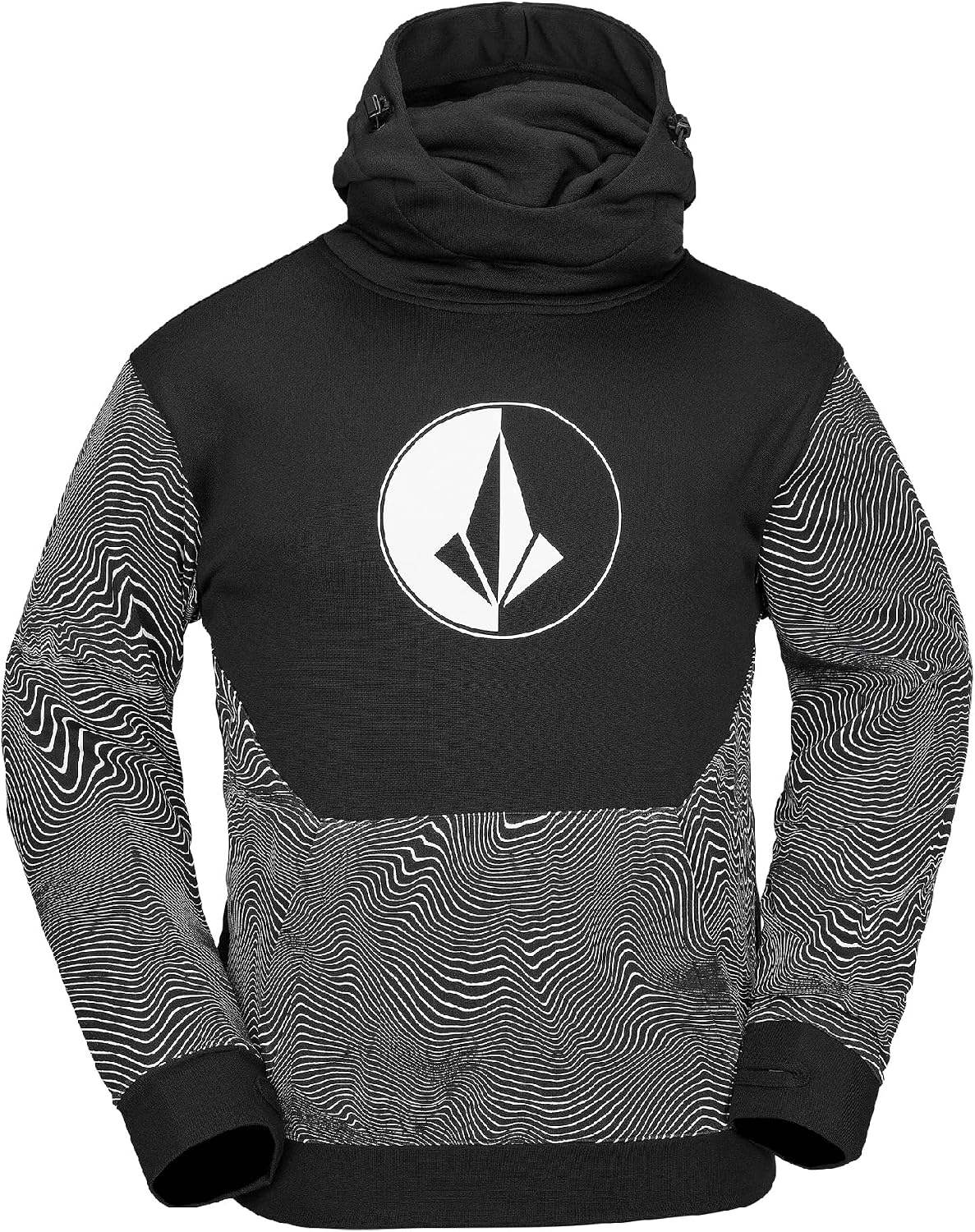 Volcom Men's Hydro Fleece Riding Hoodie – Water-repellent Sweatshirt With Storm Hood & Thumbholes Black Print