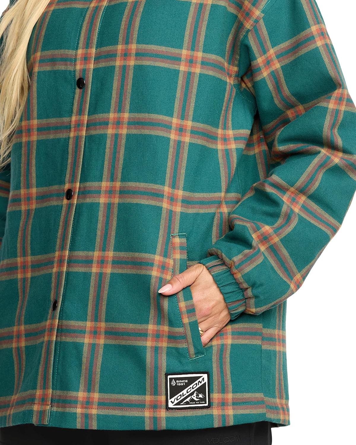 Volcom Women's Hooded Flannel Snowboard Ski Winter Hooded Shirt Jacket Atlantic