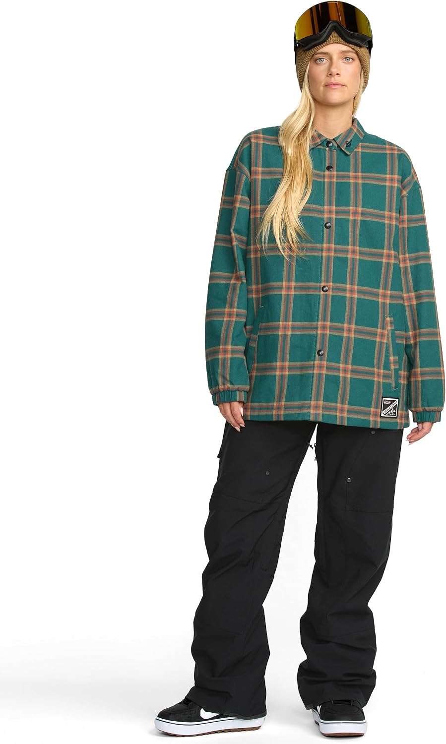 Volcom Women's Hooded Flannel Snowboard Ski Winter Hooded Shirt Jacket Atlantic