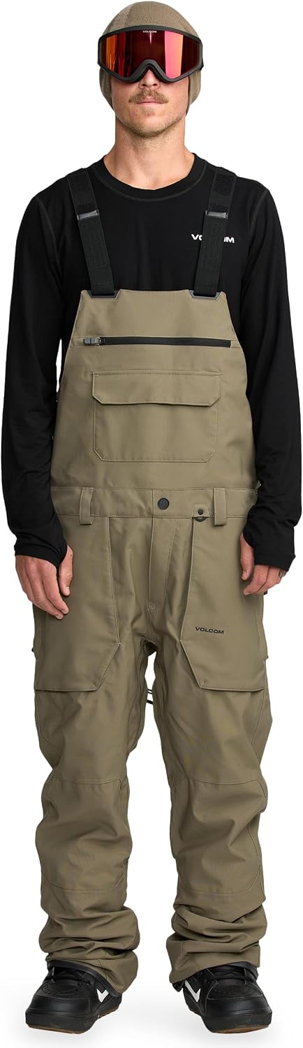 Volcom Men's Roan Bib Overall Snowboard Pant – 15k Waterproof 2-layer Repreve® Fibers Military
