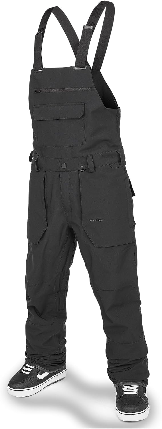 Volcom Men's Roan Bib Overall Snowboard Pant – 15k Waterproof 2-layer Repreve® Fibers Black Black