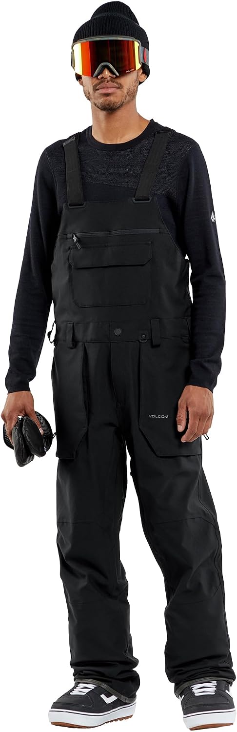 Volcom Men's Roan Bib Overall Snowboard Pant – 15k Waterproof 2-layer Repreve® Fibers Black Grey