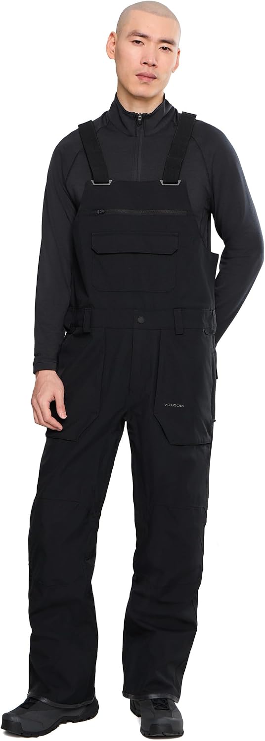 Volcom Men's Roan Bib Overall Snowboard Pant – 15k Waterproof 2-layer Repreve® Fibers Black