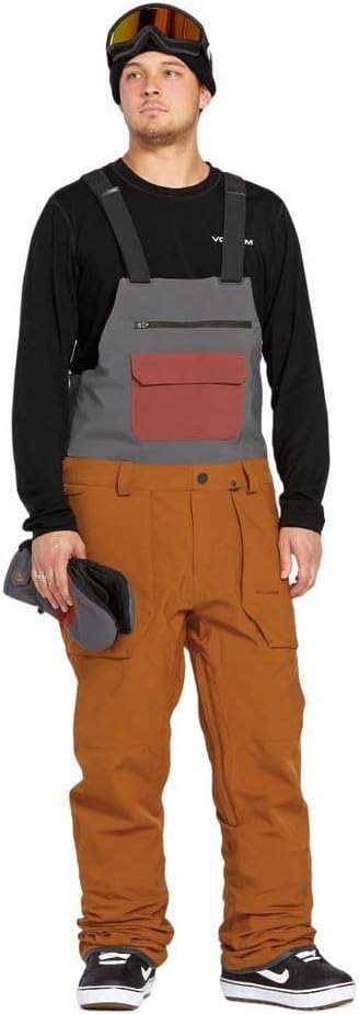 Volcom Men's Roan Bib Overall Snowboard Pant – 15k Waterproof 2-layer Repreve® Fibers Caramel