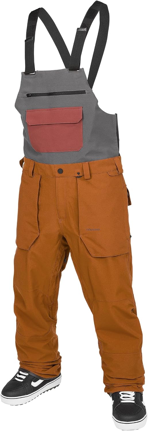 Volcom Men's Roan Bib Overall Snowboard Pant – 15k Waterproof 2-layer Repreve® Fibers Caramel