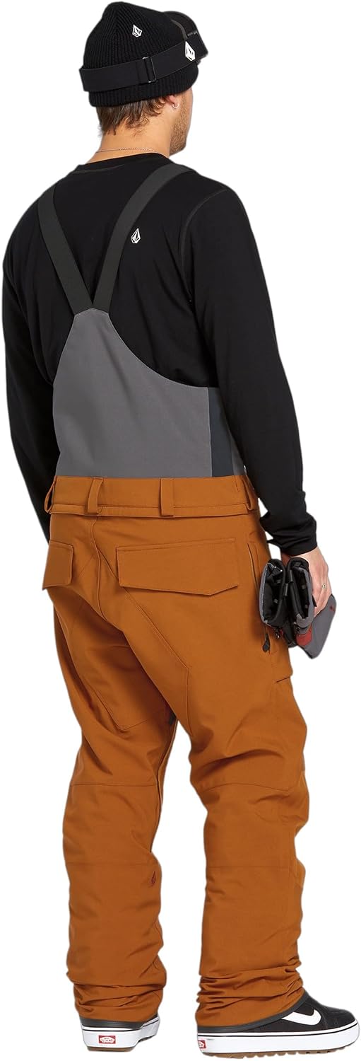 Volcom Men's Roan Bib Overall Snowboard Pant – 15k Waterproof 2-layer Repreve® Fibers Caramel