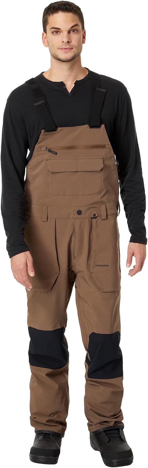 Volcom Men's Roan Bib Overall Snowboard Pant – 15k Waterproof 2-layer Repreve® Fibers Teak