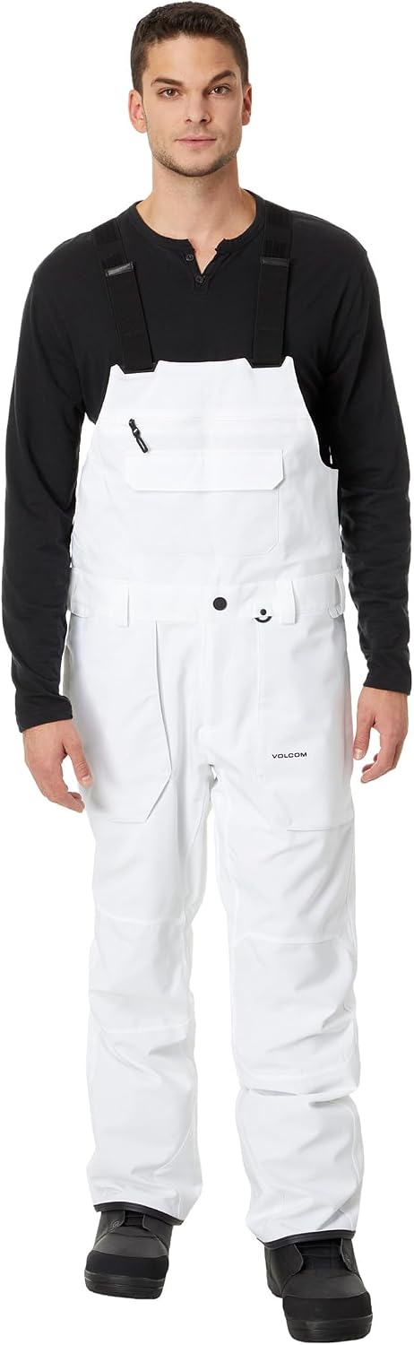 Volcom Men's Roan Bib Overall Snowboard Pant – 15k Waterproof 2-layer Repreve® Fibers White