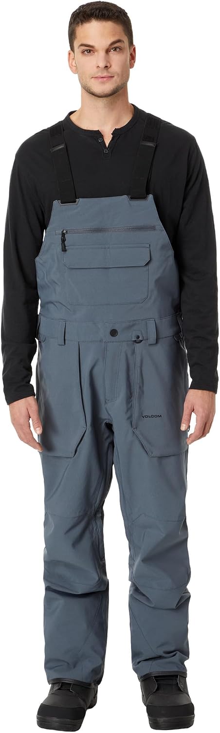 Volcom Men's Roan Bib Overall Snowboard Pant – 15k Waterproof 2-layer Repreve® Fibers Grey Grey