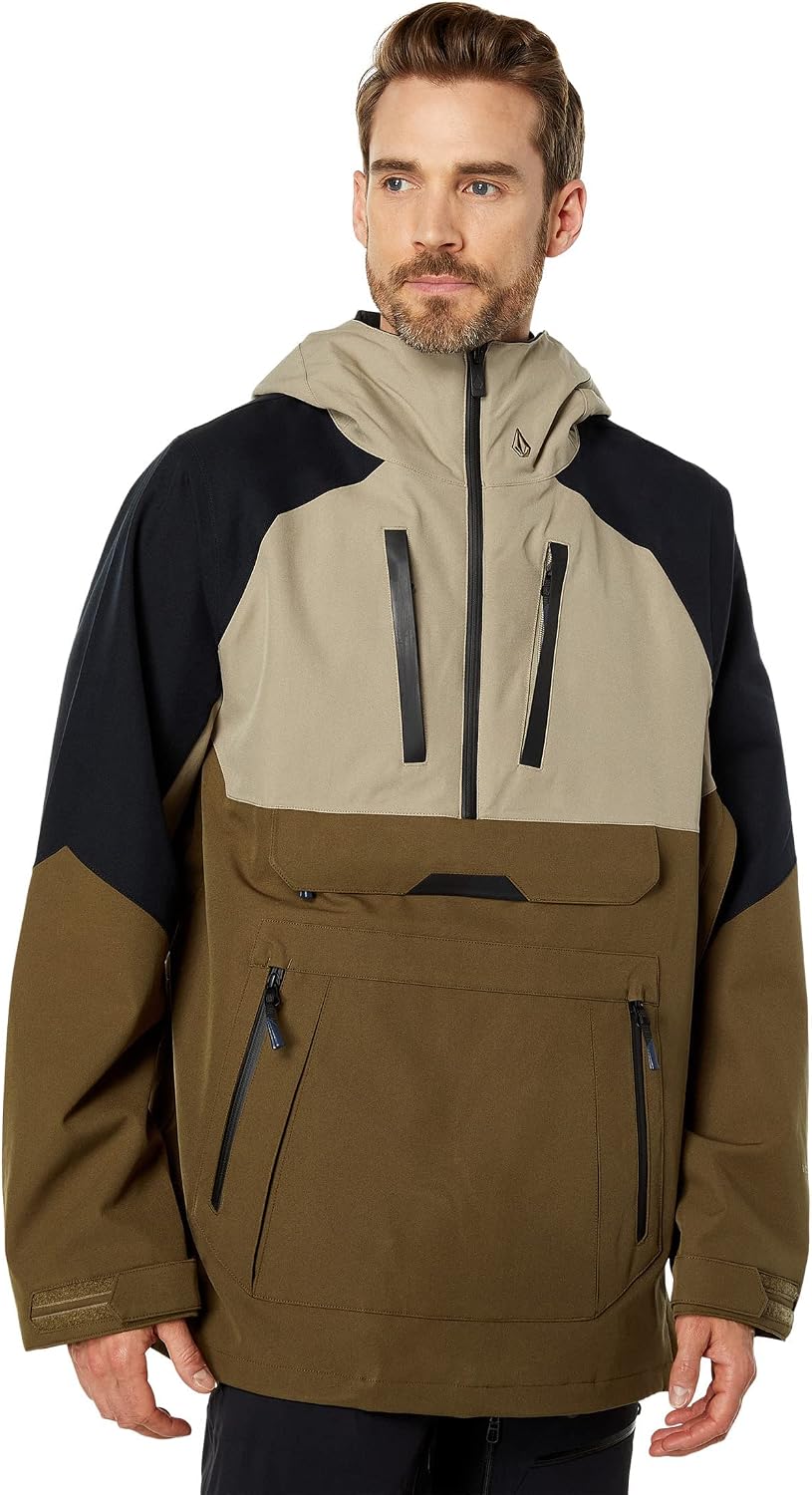 Volcom Men's Brighton Pullover Anarok Hooded Snowboard Jacket Dark Khaki