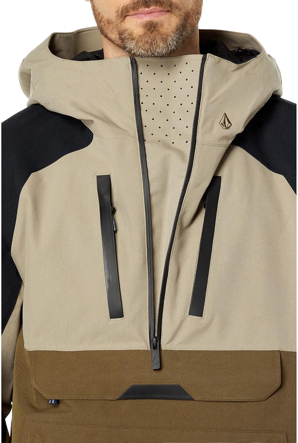 Volcom Men's Brighton Pullover Anarok Hooded Snowboard Jacket Dark Khaki