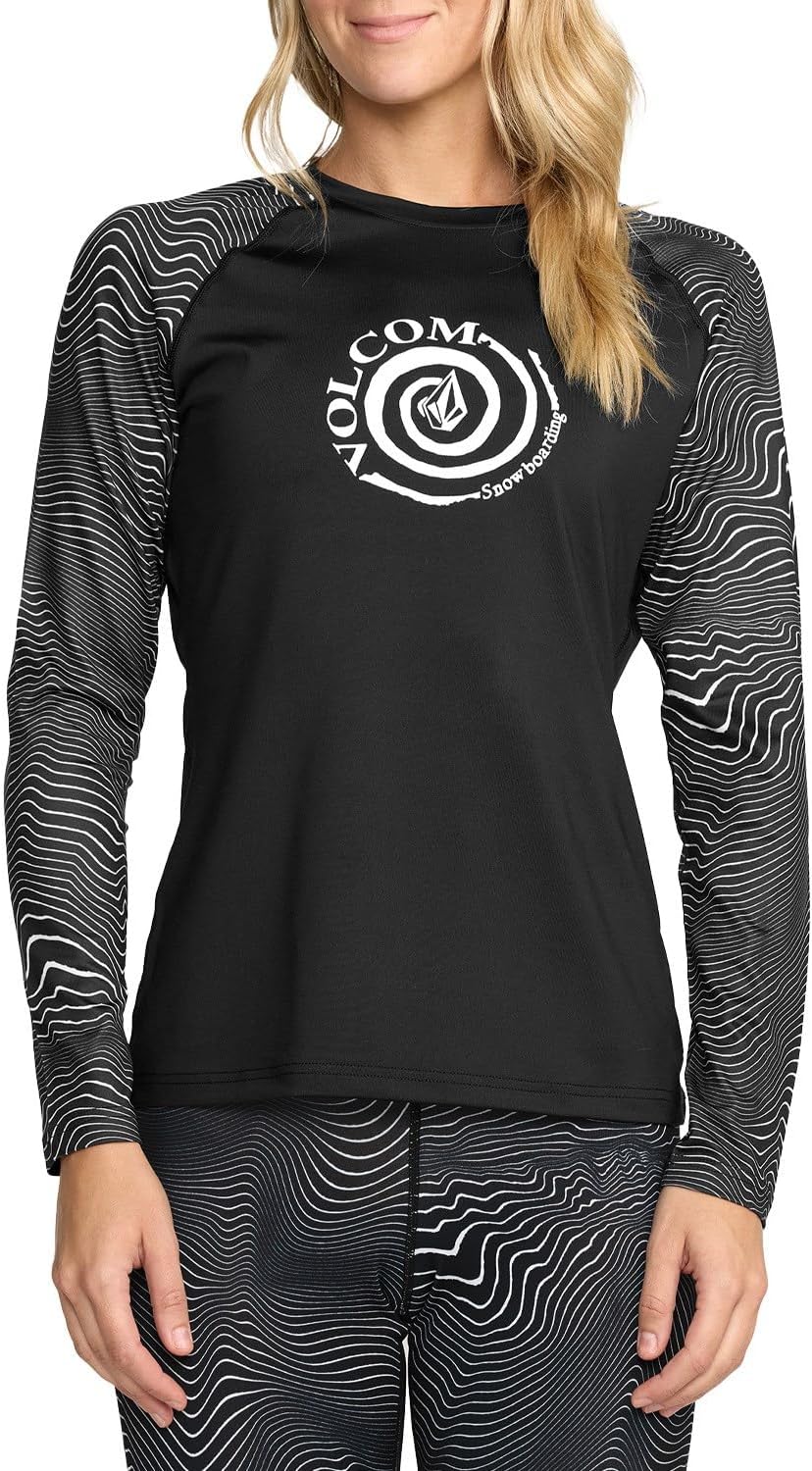 Volcom Women's V-Science Thermal Base Layer Top – Quick Dry Long Sleeve Shirt Blk-white