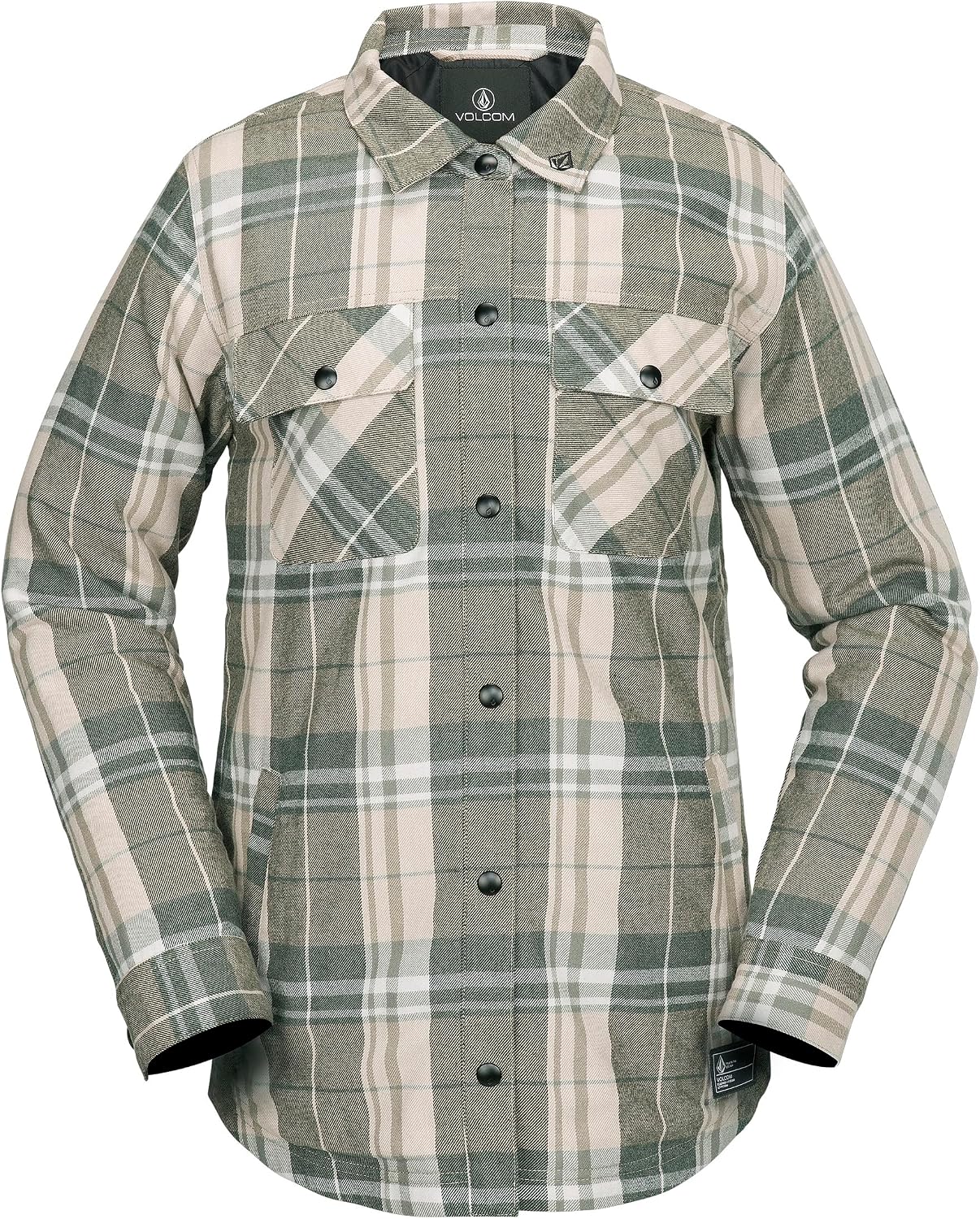 Volcom Women's Hooded Flannel Snowboard Ski Winter Hooded Shirt Jacket Sand