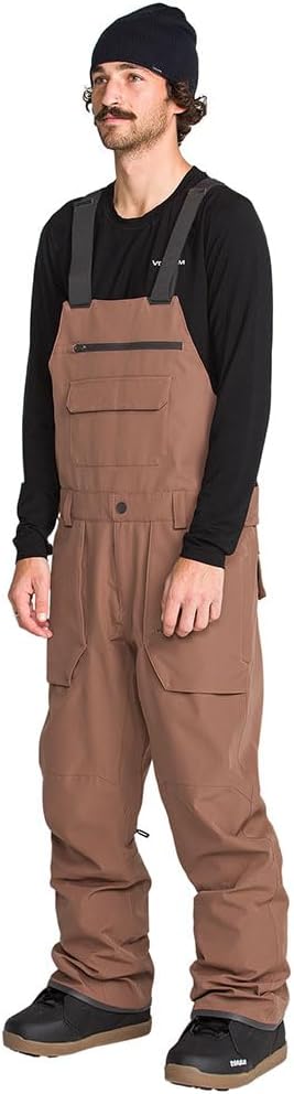 Volcom Men's Roan Bib Overall Snowboard Pant – 15k Waterproof 2-layer Repreve® Fibers Desert Taupe