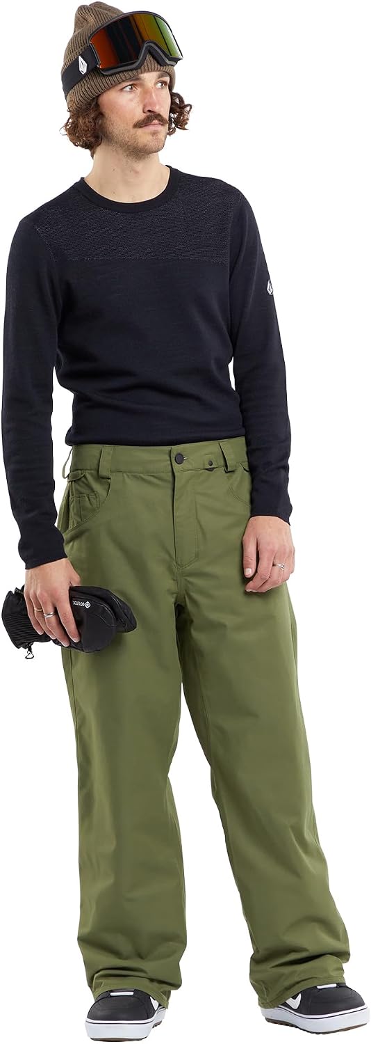 Volcom Men's 5-pocket Snowboard Pant, 10k Waterproof Ski Snow Pants, Sealed Seams Military S4