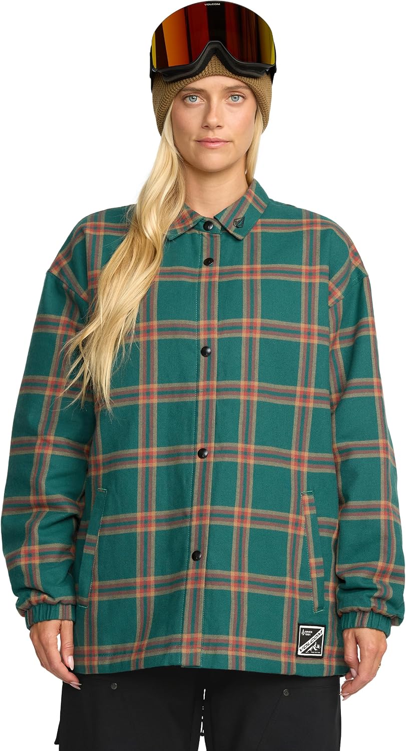 Volcom Women's Hooded Flannel Snowboard Ski Winter Hooded Shirt Jacket Atlantic