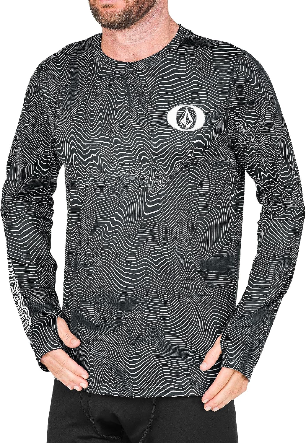 Volcom Men's V-Science Midweight Thermal Base Layer Long Sleeve Shirt Black Print