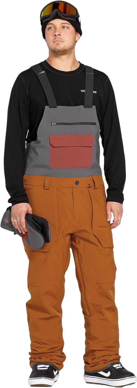 Volcom Men's Roan Bib Overall Snowboard Pant – 15k Waterproof 2-layer Repreve® Fibers Caramel