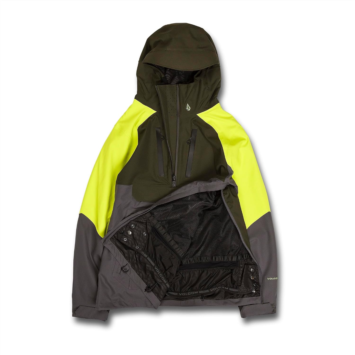 Volcom Men's Brighton Pullover Anarok Hooded Snowboard Jacket Dark Grey