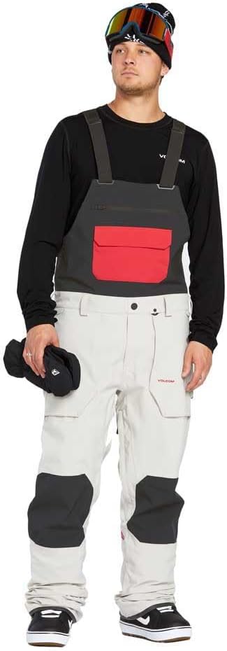 Volcom Men's Roan Bib Overall Snowboard Pant – 15k Waterproof 2-layer Repreve® Fibers Stone Grey
