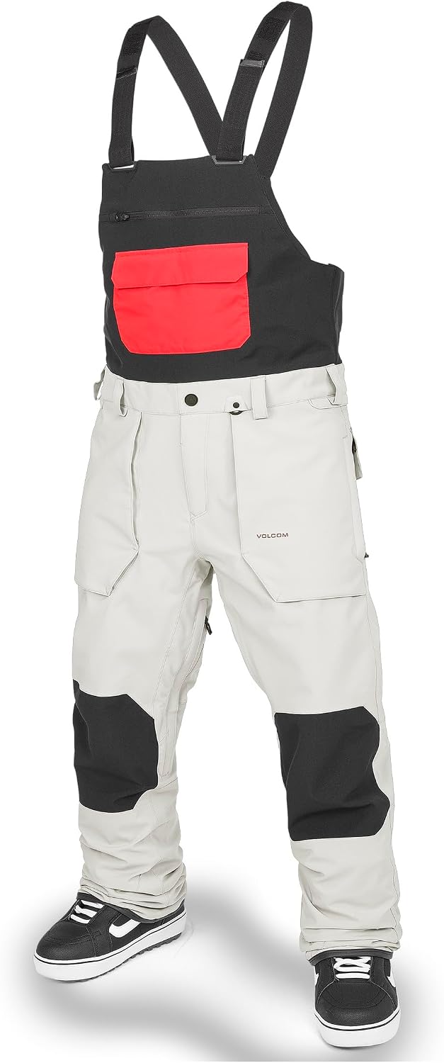 Volcom Men's Roan Bib Overall Snowboard Pant – 15k Waterproof 2-layer Repreve® Fibers Stone Grey