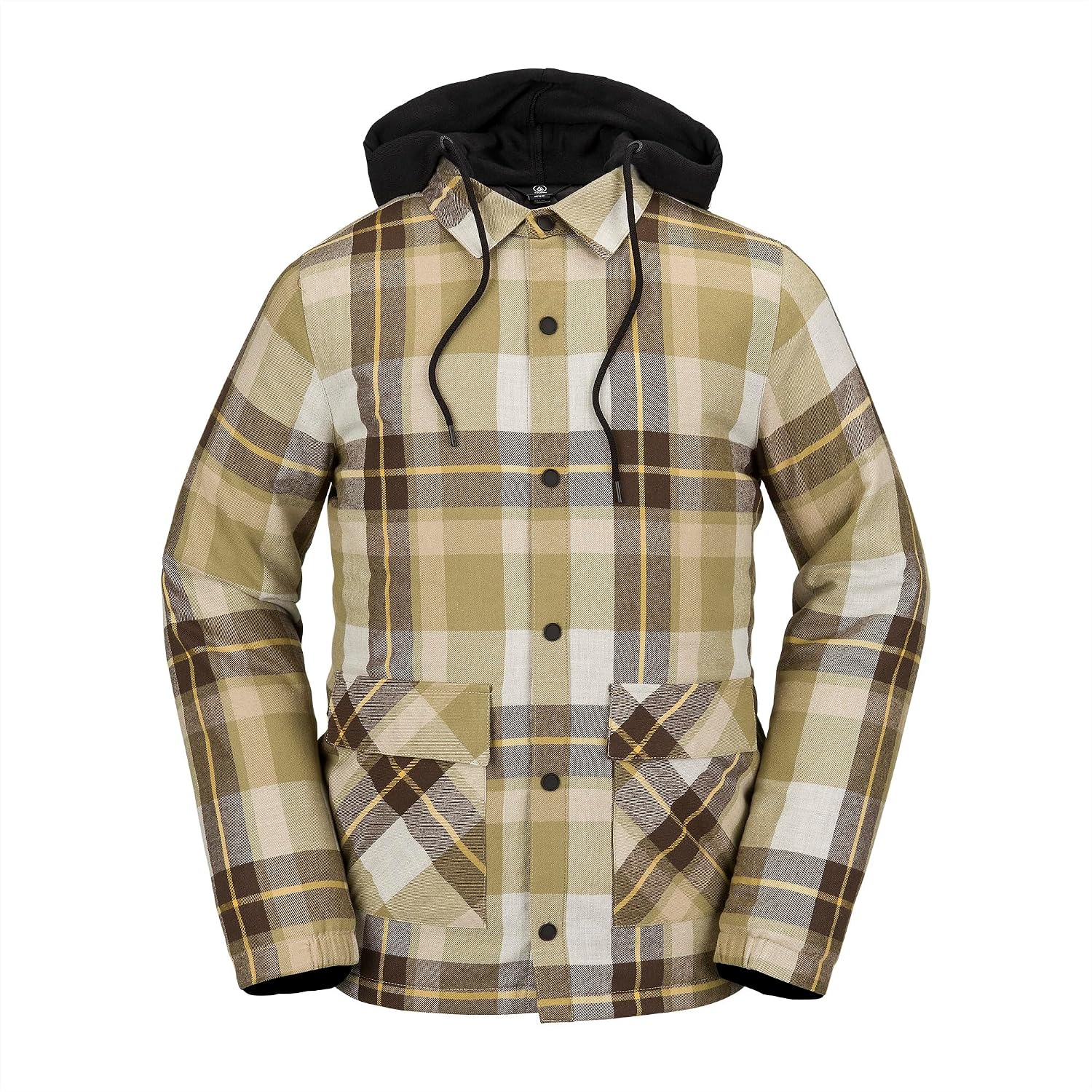 Volcom mens Field Insulated Flannel Hooded Snowboard Shirt Jacket Khakiest S4