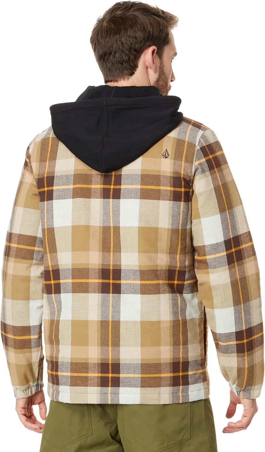Volcom mens Field Insulated Flannel Hooded Snowboard Shirt Jacket Khakiest S4