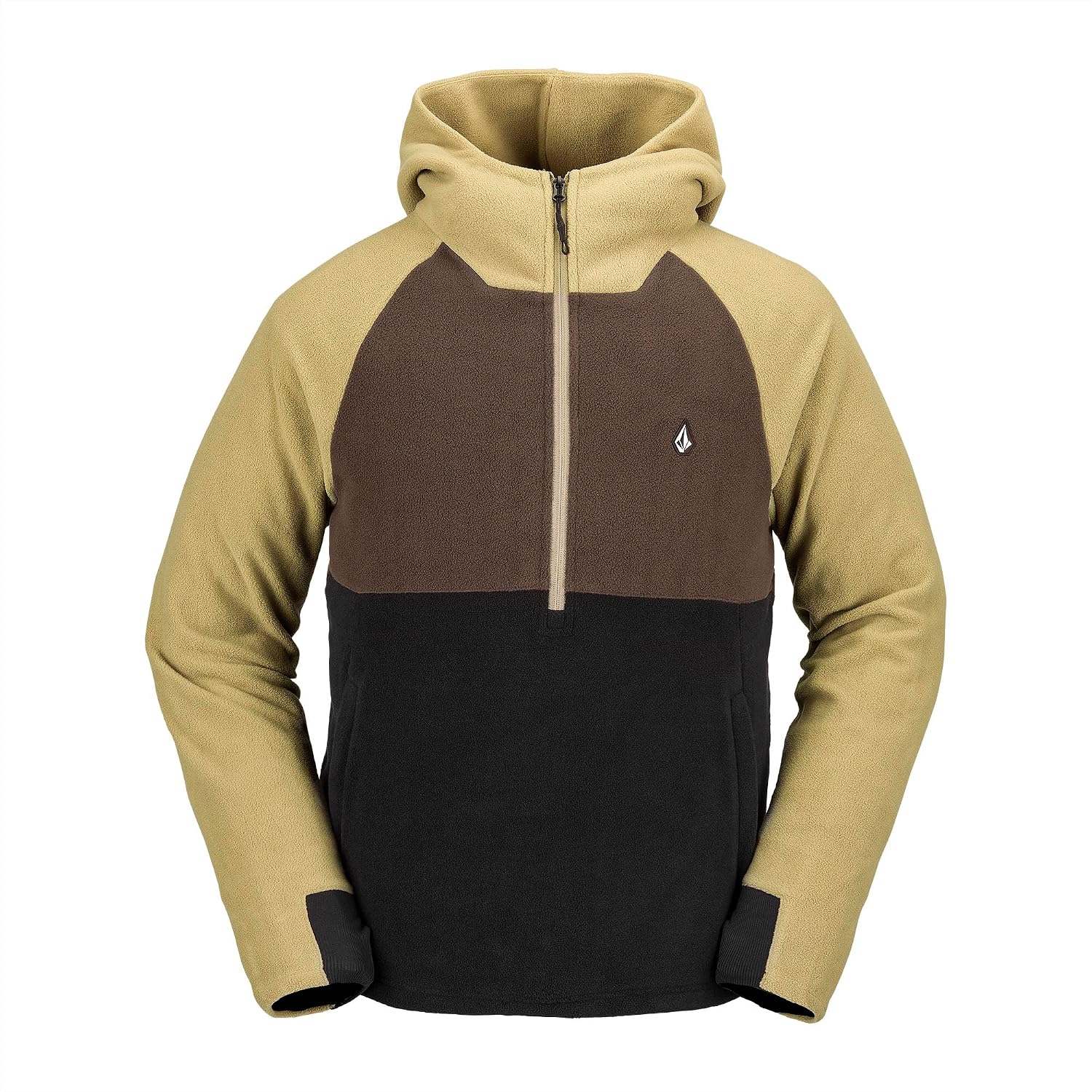 Volcom Men's Polar Fleece Hooded 12 Zip Snowboard Ski Baselayer Dark Khaki S4