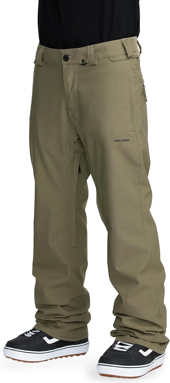 Volcom Men's Freakin Snow Chino Pants – 15k Waterproof Breathable Snowboard Pants With Zip Tech Military