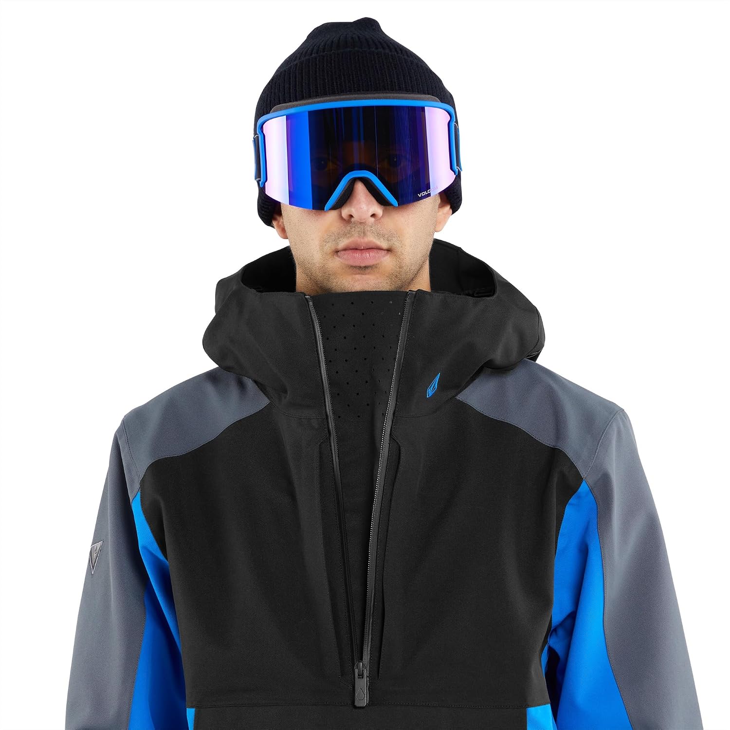Volcom Men's Brighton Pullover Anarok Hooded Snowboard Jacket Electric Blue