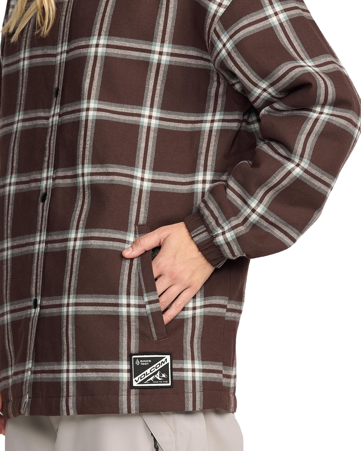 Volcom Women's Hooded Flannel Snowboard Ski Winter Hooded Shirt Jacket Oxblood